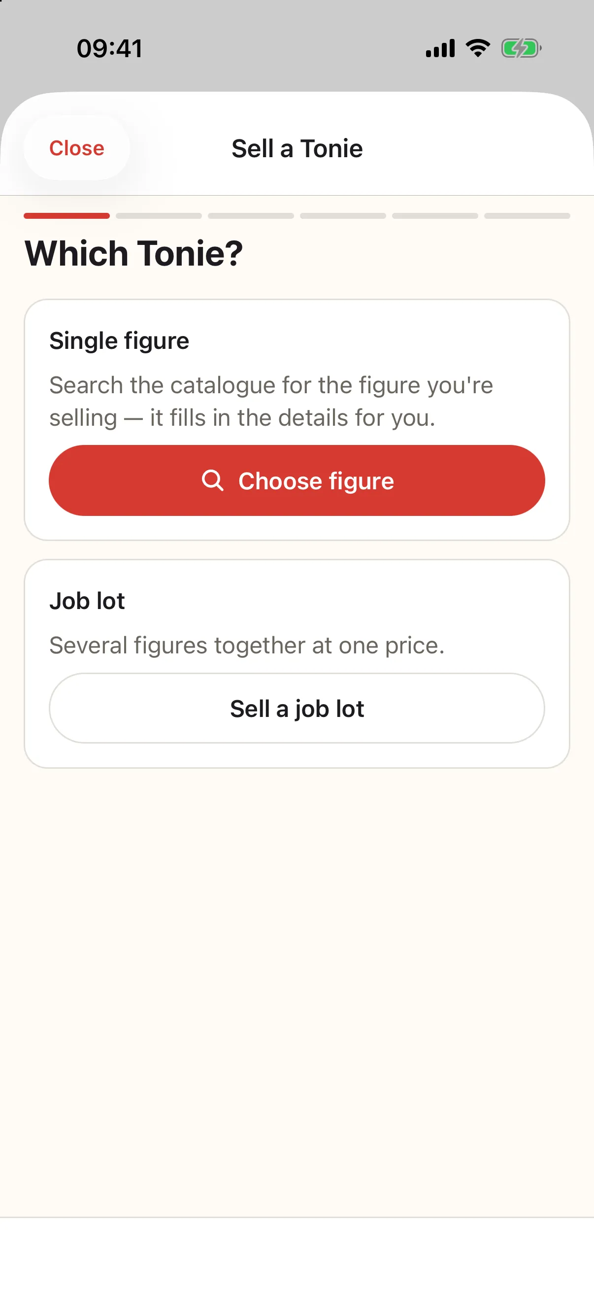 The sell screen: choose a single figure or a job lot